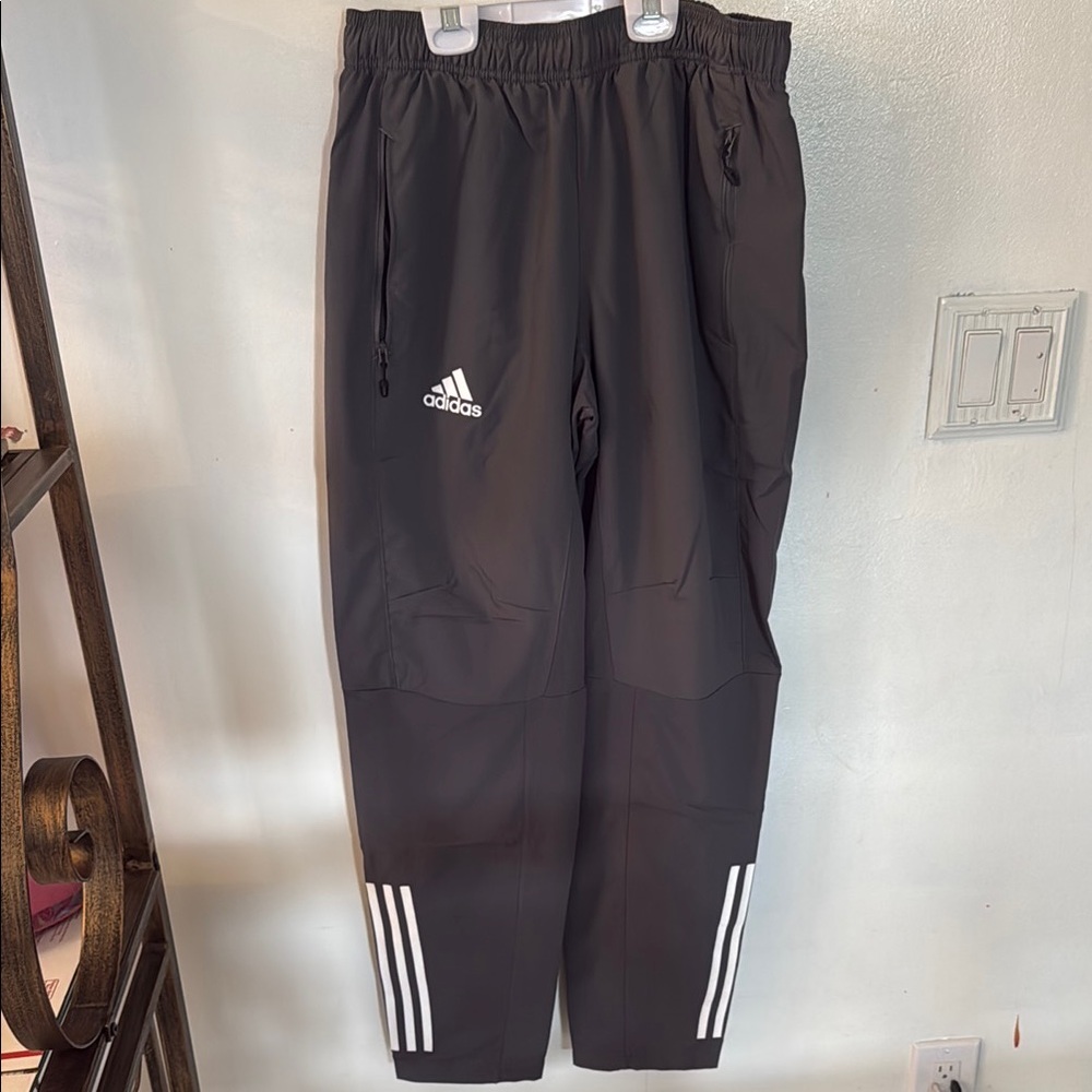 Adidas Gray and White Sweatpants with Tapered Leg and Elastic Waistband